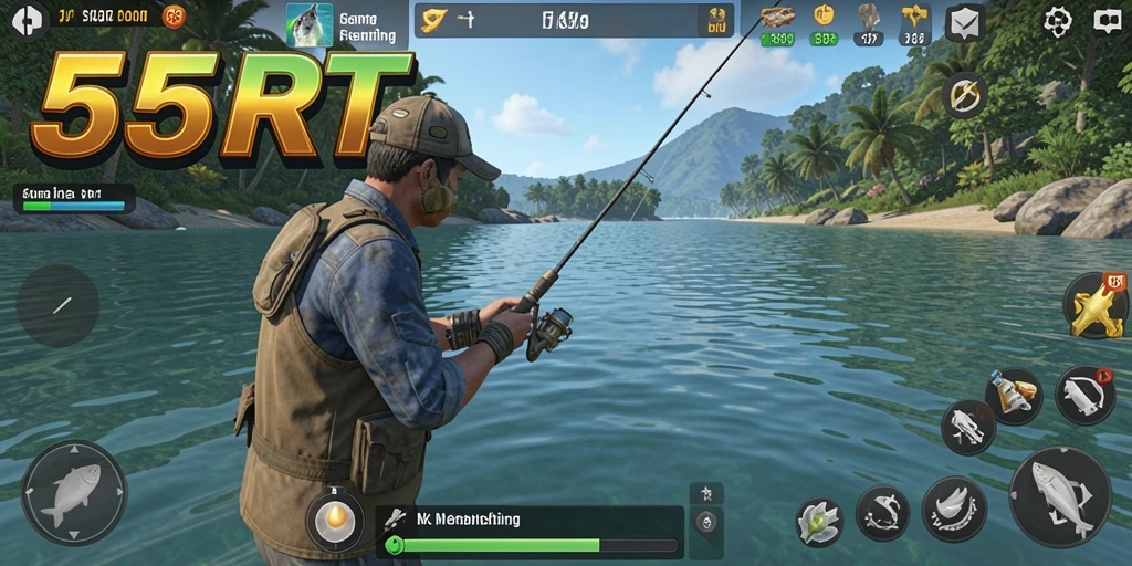 Tampilan gameplay 55RT yang menampilkan aksi memancing yang mendebarkan.