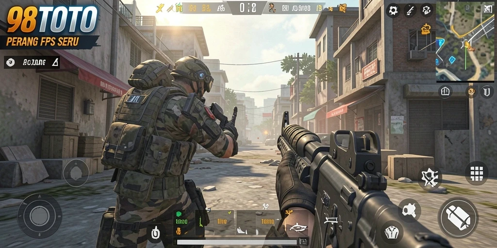 Screenshot game FPS 98TOTO menunjukkan aksi menembak yang mendebarkan.