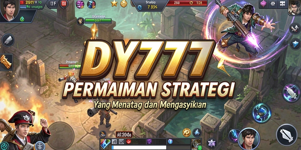 Tangkapan layar utama DY777 menunjukkan strategi pertempuran yang seru dan mendalam.
