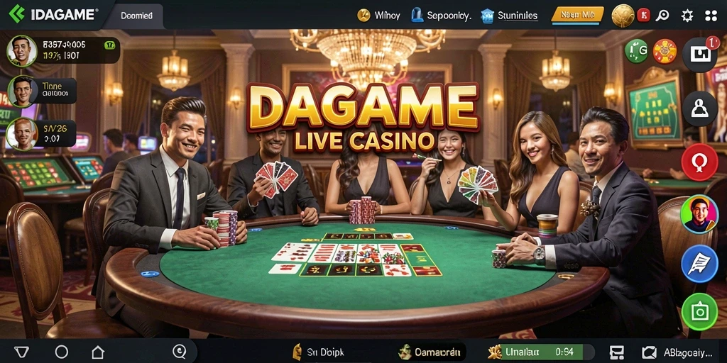 Screenshot gameplay IDAGAME menampilkan dealer dan meja permainan Live Casino.