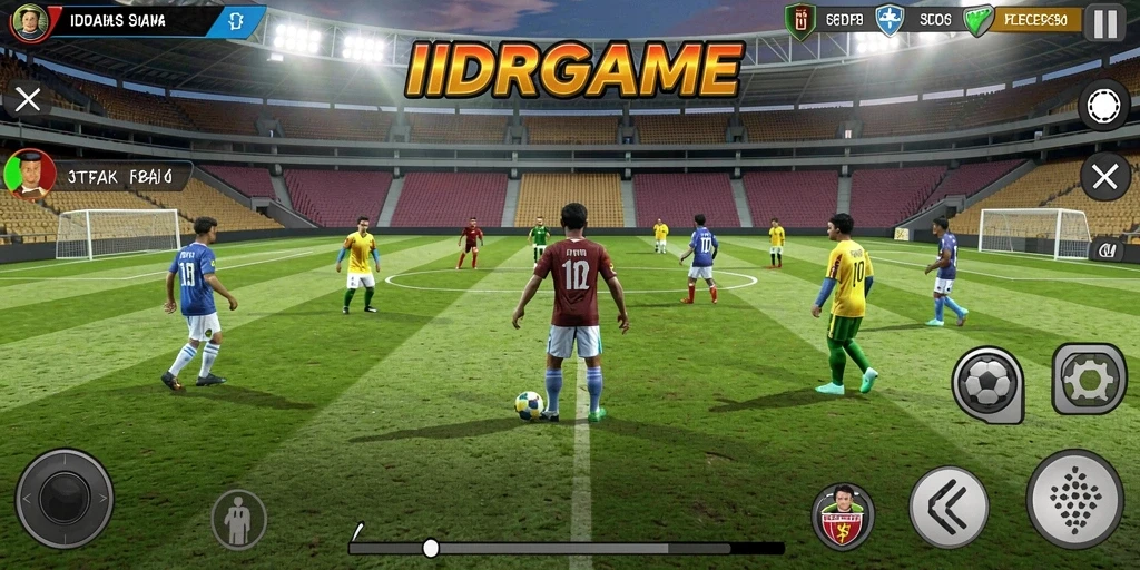 Tampilan menarik dari gameplay IDRGAME dengan aksi sepak bola intens.