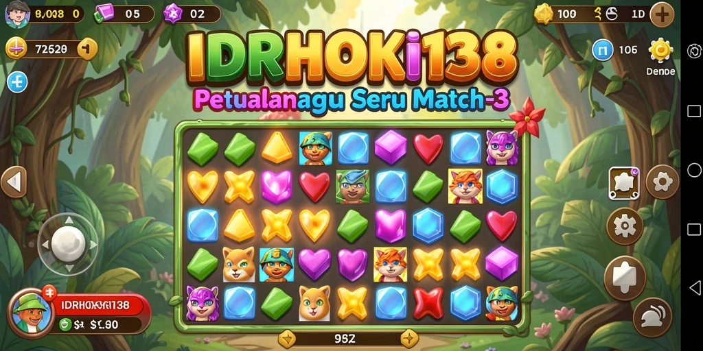 Tangkapan layar utama permainan Match-3 yang penuh warna dan seru.