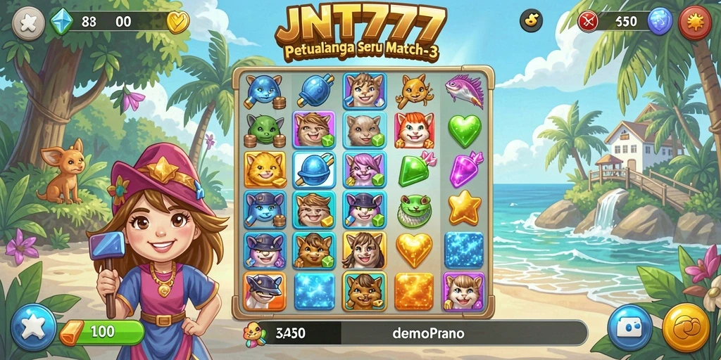 Screenshot JNT777 menampilkan gameplay seru dari permainan Match-3.