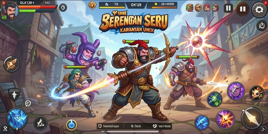 Screenshot gameplay OLX128 dengan aksi pertarungan mendebarkan.