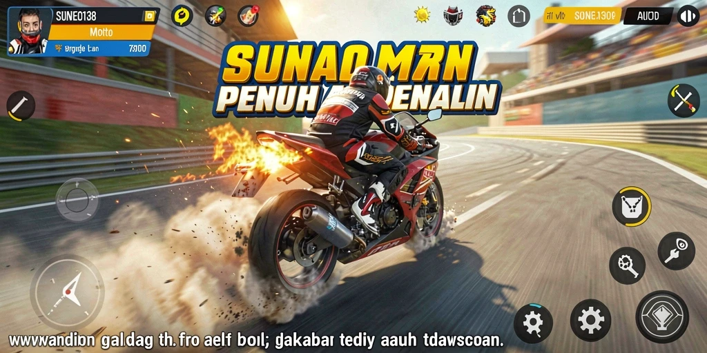 Tampilan gameplay SUNEO138 yang mengesankan dan penuh aksi balapan motor.