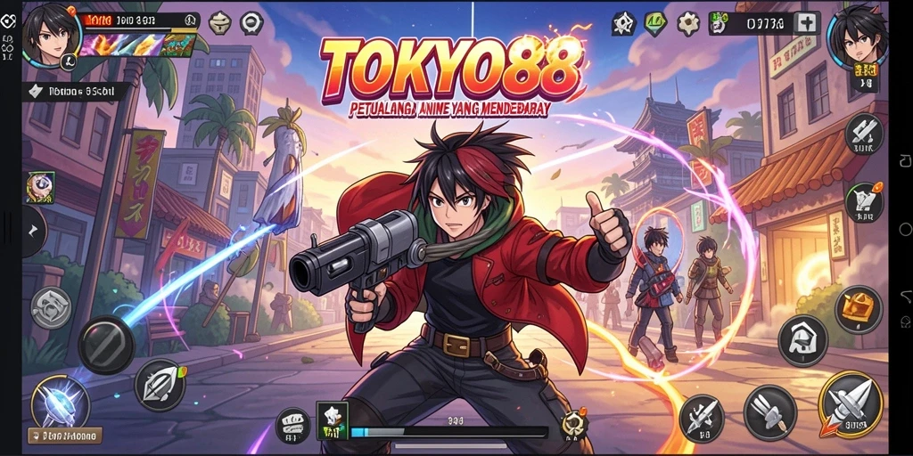Screenshot gameplay TOKYO88 menampilkan pertarungan karakter anime yang seru.