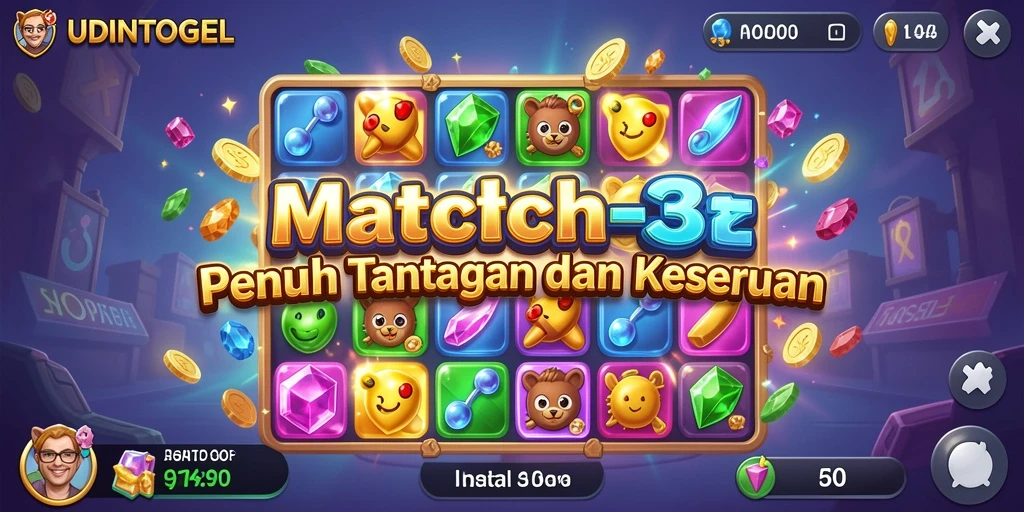 Screenshot utama UDINTOGEL menampilkan gameplay Match-3 yang seru.