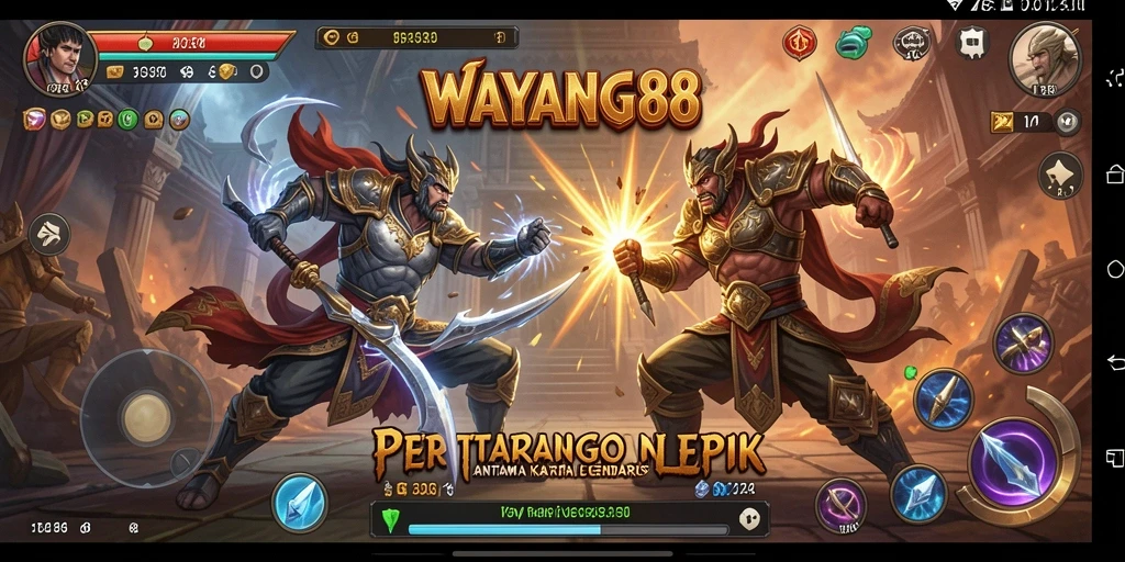 Tampilan dinamis pertarungan dalam WAYANG88 dengan karakter legendaris.
